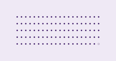 A graphic displaying a grid of blue dots with one outlined dot in the bottom right corner.