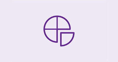 Purple icon of a pie chart with four quadrants