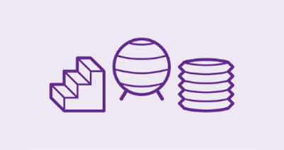 Purple icons of three different types of classroom seating options