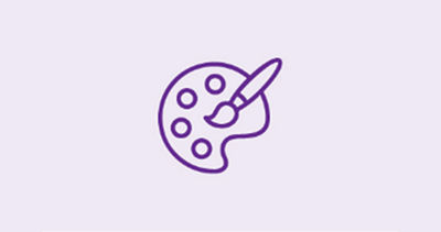 Purple icon of paint palette and paint brush
