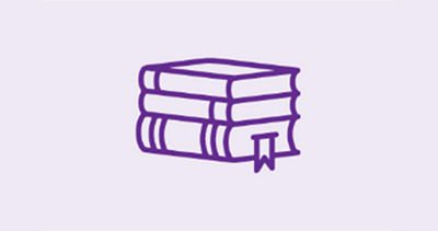 Purple icon of a stack of books