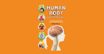 Cover of the Human Body Learning Lab book showing a few images representing the body and bodily functions