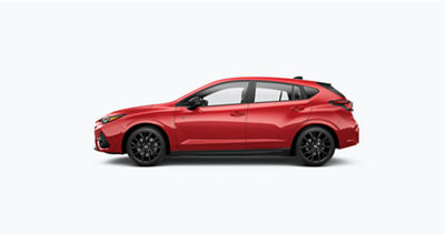 A side view of a 2025 Subaru Impreza in Pure Red.  