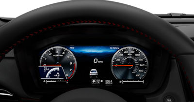El conjunto de instrumentos digitales e indicadores LCD de un Subaru WRX GT 2025.