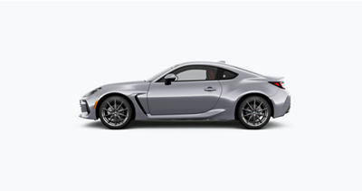 Side profile of a 2026 Subaru BRZ in ice silver, on a white background.
