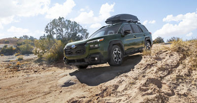 Subaru Outback with cargo attachment on roof rails