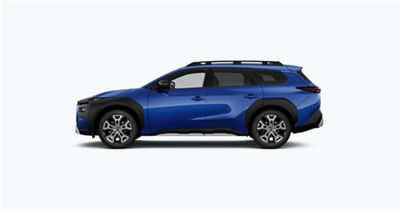 The side-profile of a 2026 Subaru Trailseeker EV SUV in Daybreak Blue Pearl on a white background.