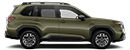 Side profile of a green 2026 Subaru Forester against a gray background.