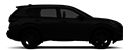 Side profile of a darkened 2026 Nissan Rogue against a gray background.