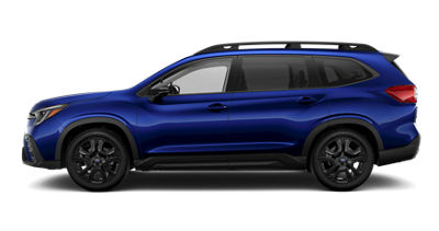 A side view of a Sapphire Blue Pearl 2026 Subaru Ascent three-row SUV with all-wheel drive.