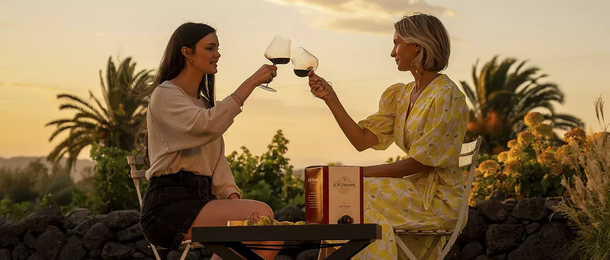 two women drinking wine