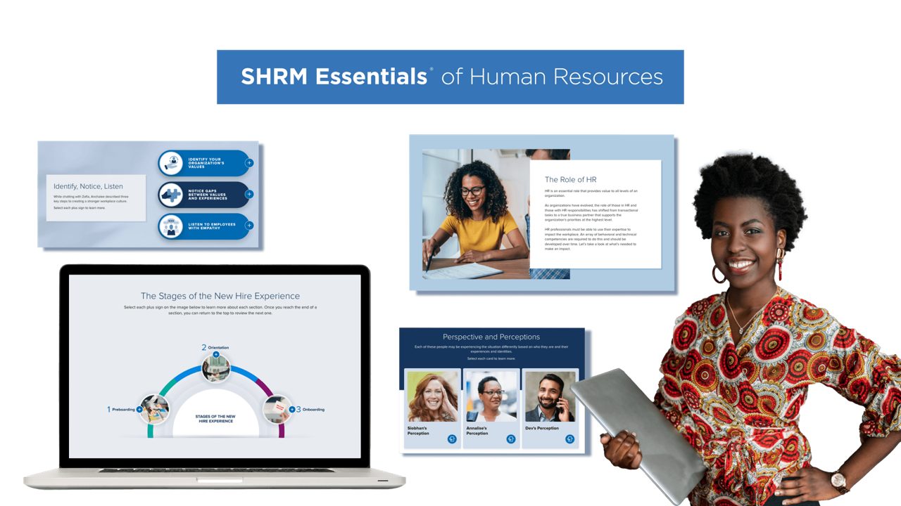 Composite graphic of SHRM essentials of human resources.