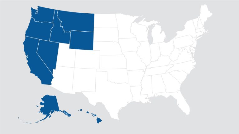 Map showing the Pacific West Region states