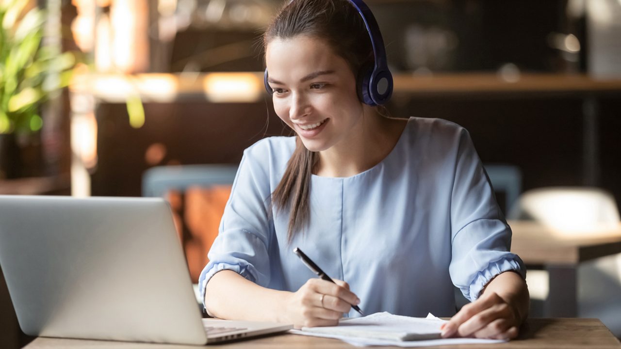 Woman looking at a computer