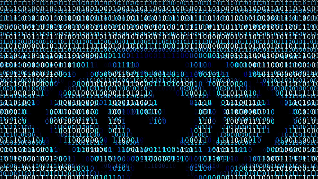 An image of a binary code with an eye on it.