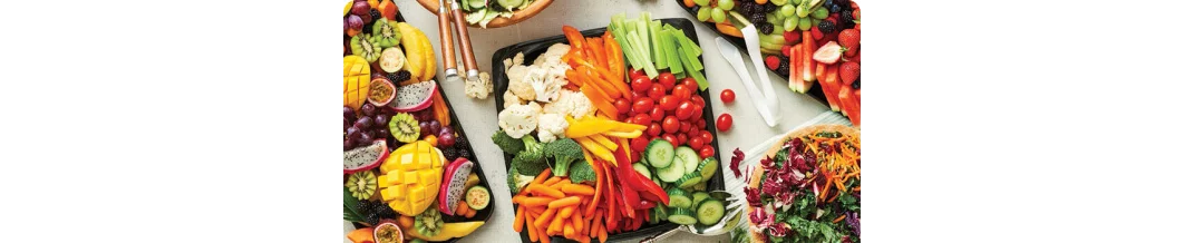 Fresh fruit and vegetable entertaining platter with prepared trays