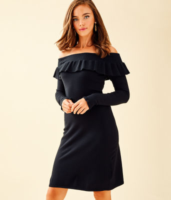 Moda Off The Shoulder Sweater Dress, Onyx, large