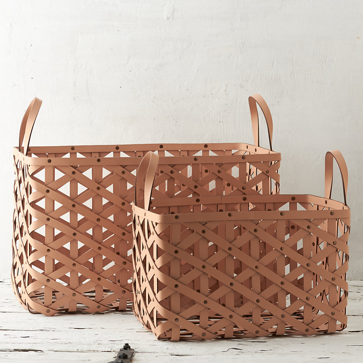 Woven Leather Basket Terrain, Leather Storage Baskets
