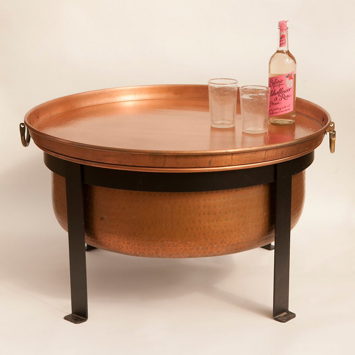 Copper Table Fire Pit Terrain, Solid Hammered Copper Fire Pit With Lid Converts To Table
