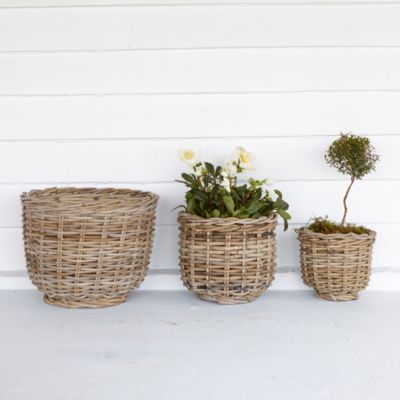 Footed Rattan Urn