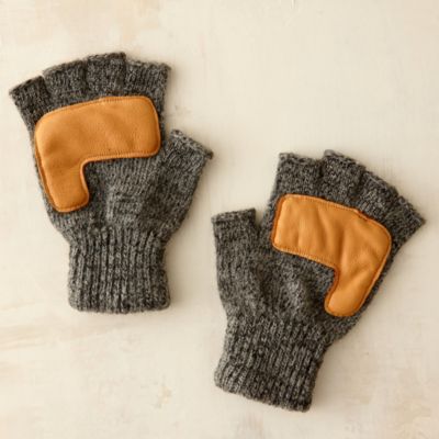 leather and wool fingerless gloves