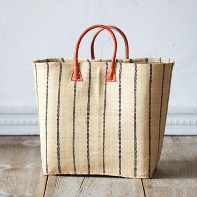Striped Raffia Tote, Small