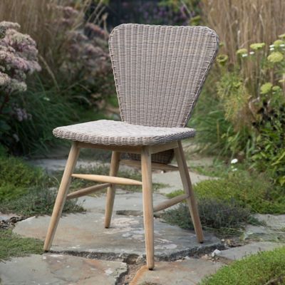 All Weather Wicker + Teak Dowel Leg Dining Chair