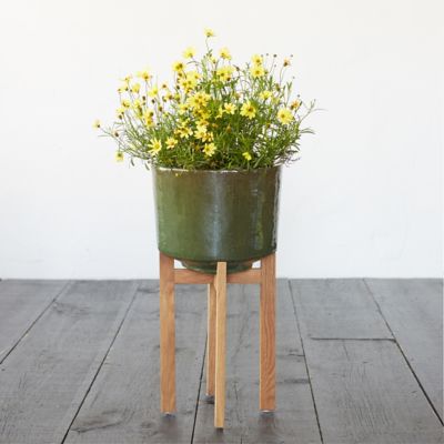 Wooden Leg Ceramic Cylinder Planter