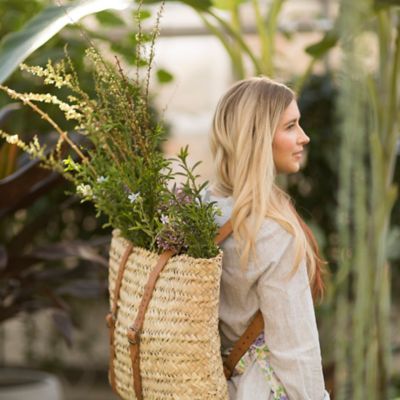 Handmade French Market Backpack Basket with Tan or Brown Leather Handles