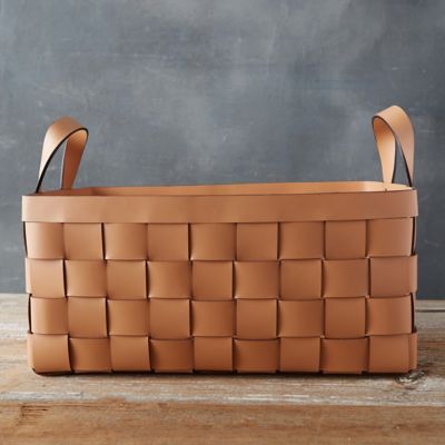 Woven Leather Basket With Strap Set of 2