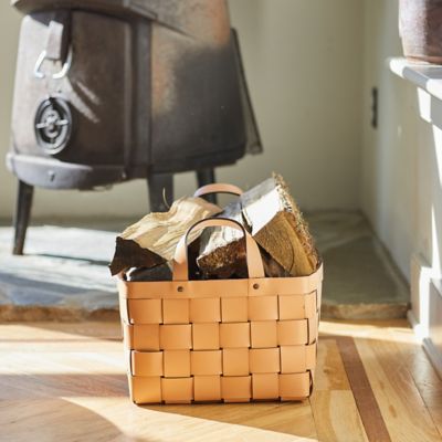 Woven Leather Storage Bin | Black Leather Basket | Decorative Storage  Container