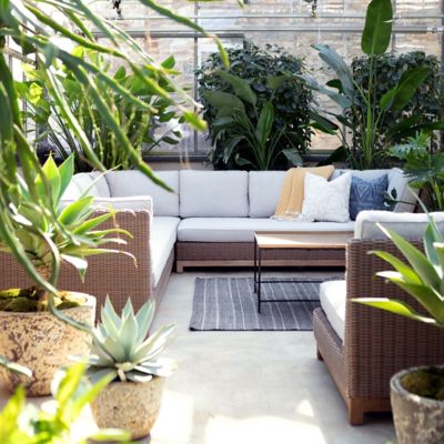 Teak Base All Weather Wicker Settee, Left Arm Terrain