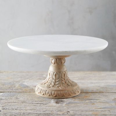 Marble and Wood Carved Serving Stand