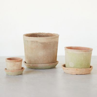 Earth Fired Clay Low Sill Pot + Saucer Set