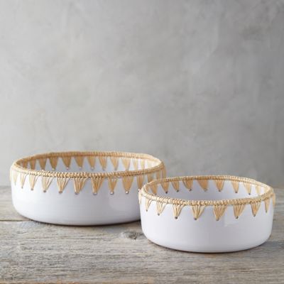 Raffia Edge Ceramic Serving Bowl
