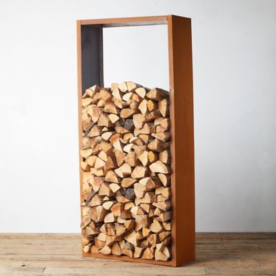 Indoor/Outdoor Tall Firewood Holder with Storage Rack