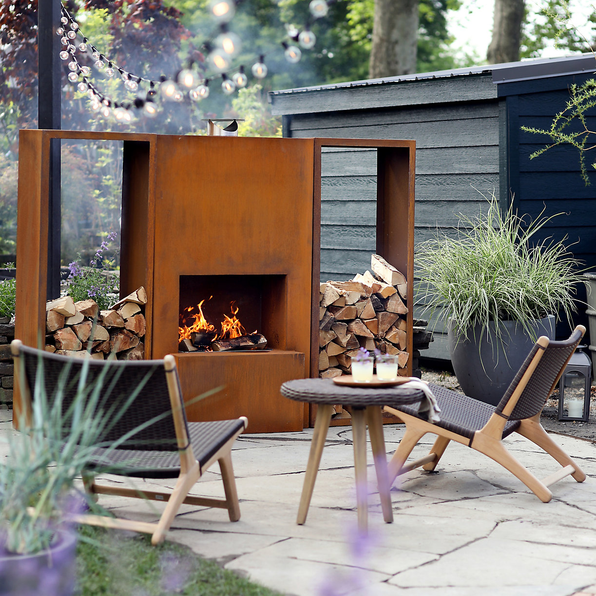 Weathering Steel Planed Outdoor, Outdoor Metal Fireplace With Chimney