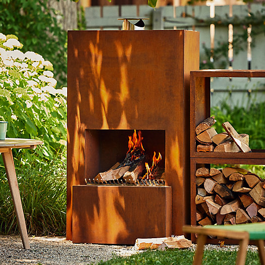 View larger image of Weathering Steel Planed Outdoor Fireplace