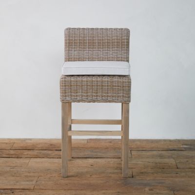 Wicker + Teak Counter Stool