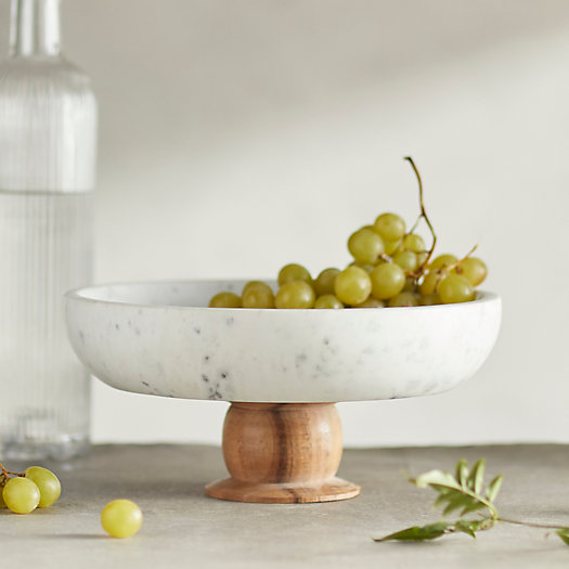 View larger image of Marble + Acacia Wood Footed Serving Bowl, Small