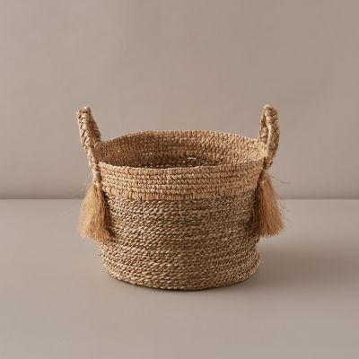Braided Frayed Handle Woven Grass Basket Terrain