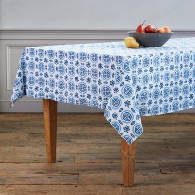Blue Geo Cotton Tablecloth