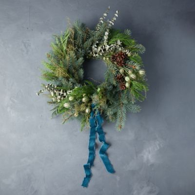 Fresh Winter Frost Wreath with Ribbon