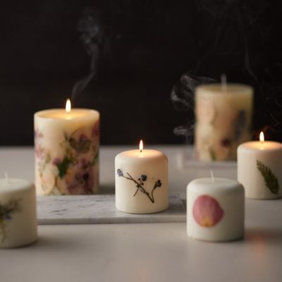 Botanical Pillar Candle, Apricot Rose