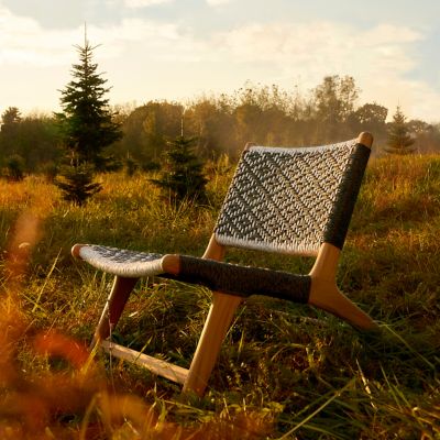 Havana Wicker + Teak Armless Chair, Black and White Diamond - Terrain