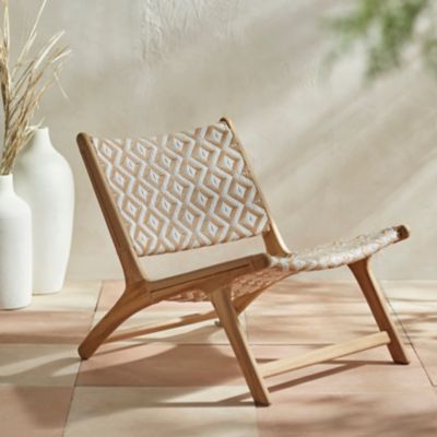Havana Wicker + Teak Armless Chair, Neutral Diamond