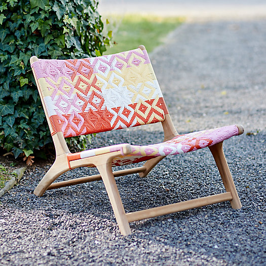 View larger image of Havana Wicker + Teak Armless Chair, Pink Plaid
