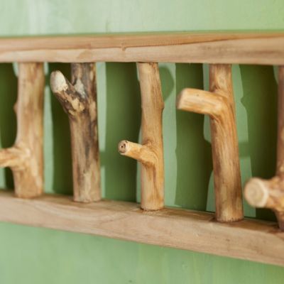 Teak Wood Outdoor Row of Five Hooks