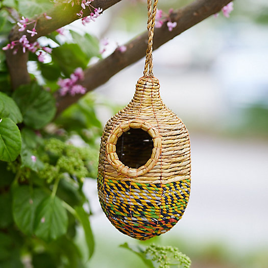 View larger image of Recycled Sari Fabric + Seagrass Bird House, Oval