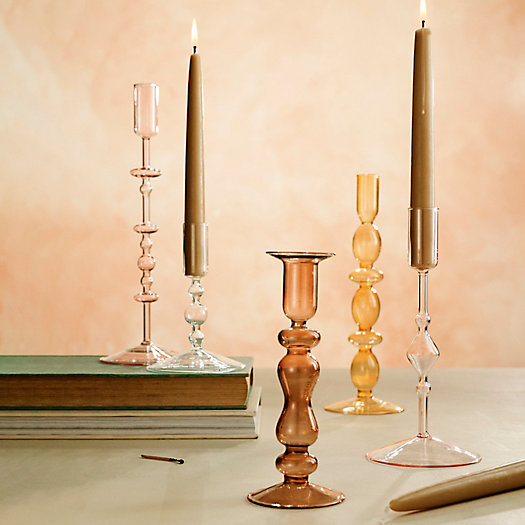 View larger image of Glass Taper Candlestick, Coral Medium